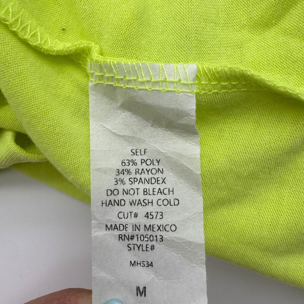 Andree by Unit Womens Neon Retro Yellow Lime Short Sleeve Tee Shirt Medium - Picture 3 of 4